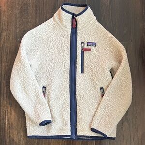 Patagonia Retro Pile Fleece Jacket - Off-White with Navy Trim - Sz 7-8